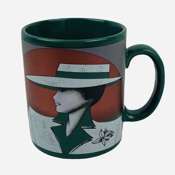 Vintage 80s KGG Handarbeit Green Mug Woman Germany Nagel Car Duesenberg Art Deco - Picture 4 of 10